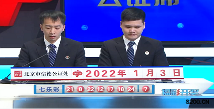 第2022001期七乐彩开奖现场截图图片